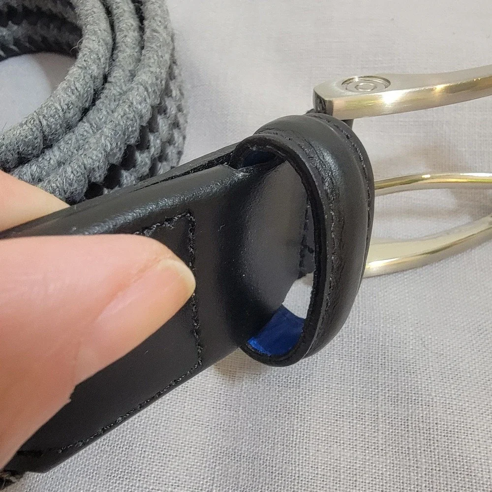 Beltology Mens Grey‎ Black Braided Woven Stretch Belt Leather Trim Size 40 EUC
